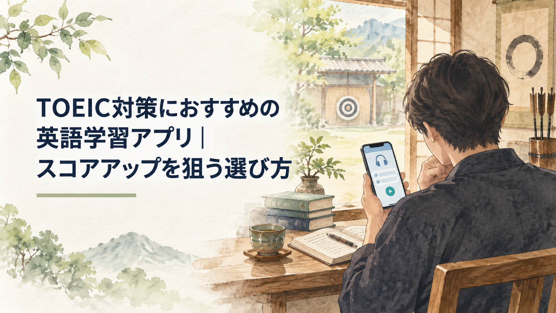 スマートフォンの英語学習アプリを使いTOEICの勉強を進める大人の学習者